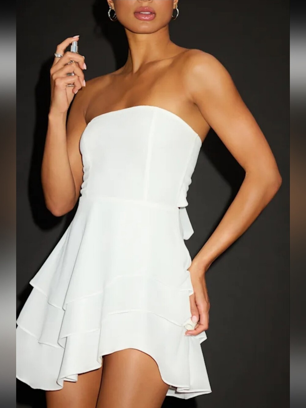 Lulus Suvi White Strapless Tiered Asymmetrical Mini Dress